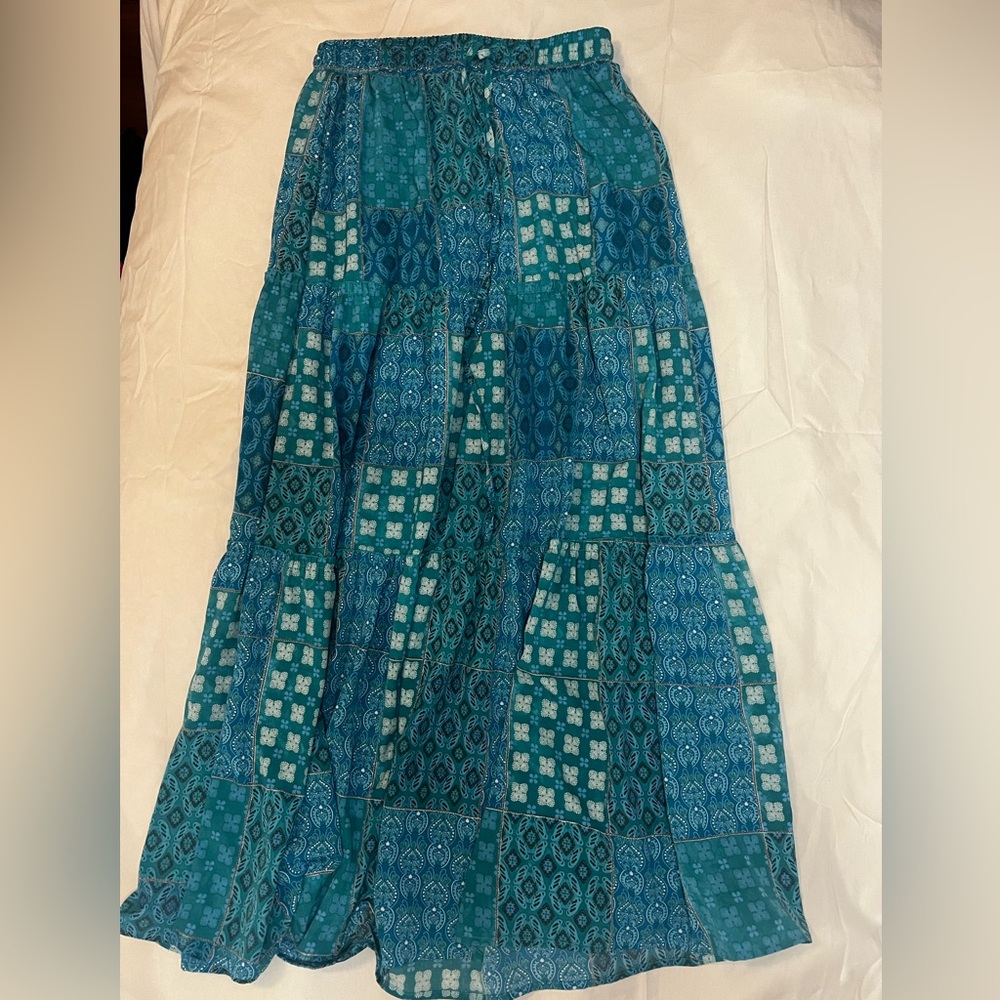 Blue Patterned Maxi Skirt